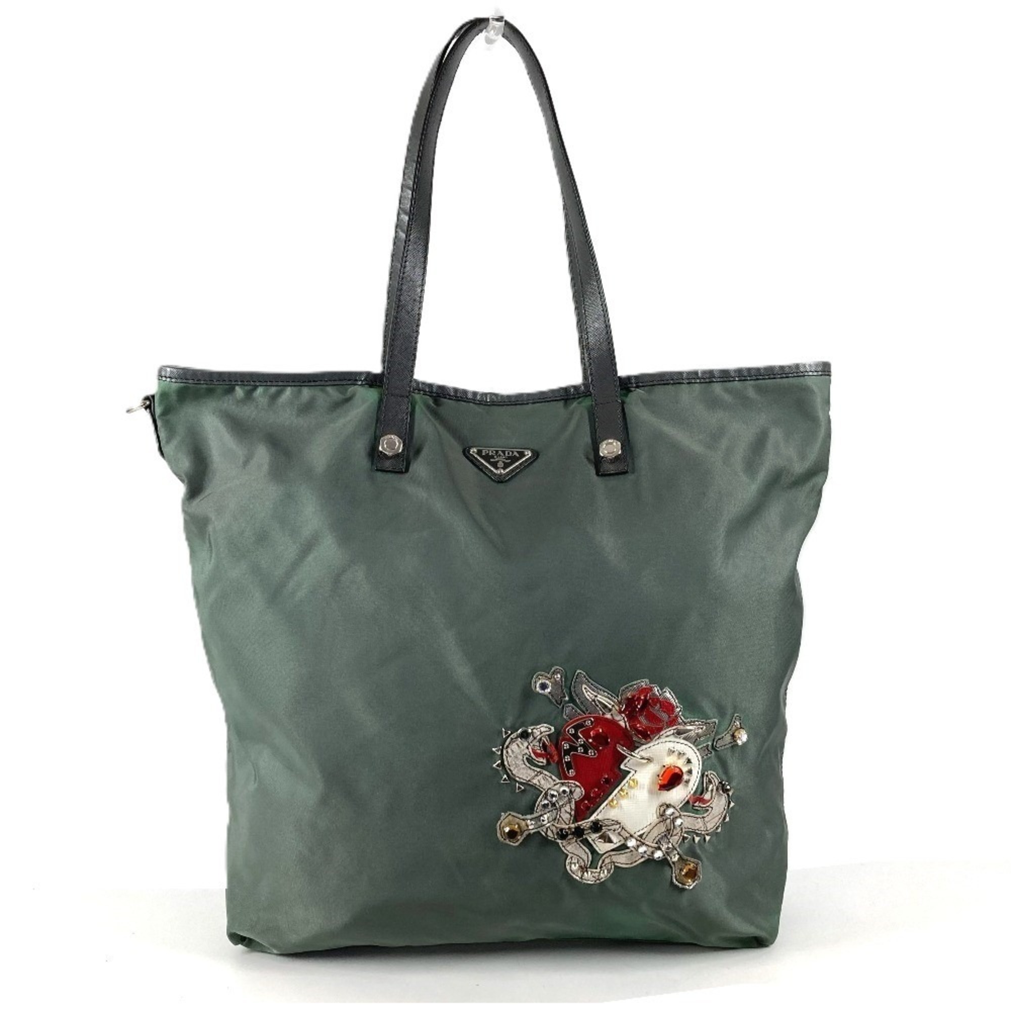 Prada B4605c Triangle Logo Shoulder Bag/Tote Bag - Leather/Nylon Men's/Women'...